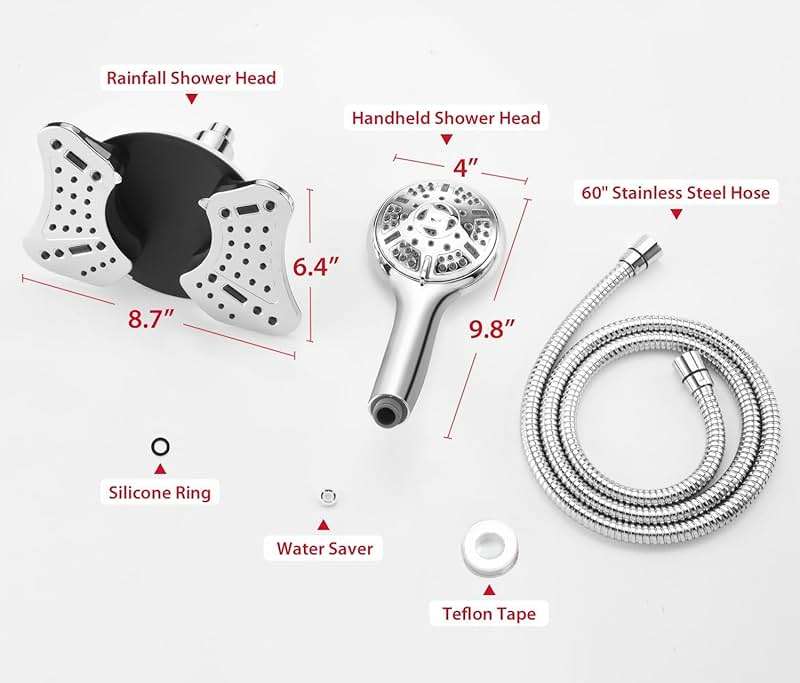 GRICH 2.5GPM Shower Head with Handheld Spray Combo: 2 in 1 Rainfall Shower Heads high pressure & Handheld Shower Head, 9 Spray Modes/Settings Detachable Shower Head with 60 Inch Hose - Image 3
