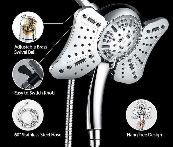 GRICH 2.5GPM Shower Head with Handheld Spray Combo: 2 in 1 Rainfall Shower Heads high pressure & Handheld Shower Head, 9 Spray Modes/Settings Detachable Shower Head with 60 Inch Hose - Image 6
