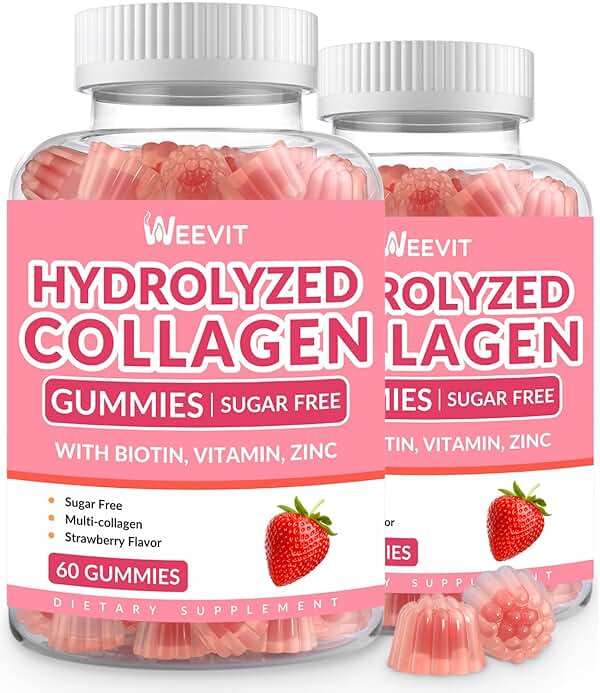 Sugar Free Collagen Gummies for Women, Collagen Protein Type I,II,III,V,X with Biotin Vitamin C D B12, Hydrolyzed Collagen Peptides Gummies for Immune Digestion Skin Hair Nails Energy Bone - Image 1