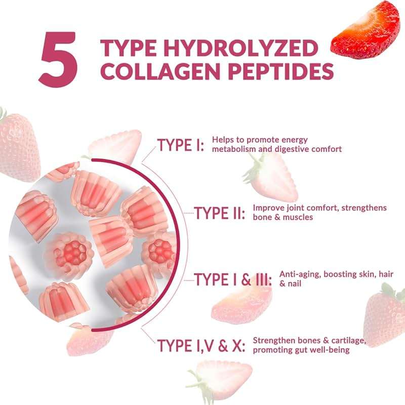 Sugar Free Collagen Gummies for Women, Collagen Protein Type I,II,III,V,X with Biotin Vitamin C D B12, Hydrolyzed Collagen Peptides Gummies for Immune Digestion Skin Hair Nails Energy Bone - Image 5