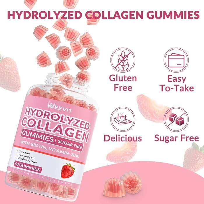 Sugar Free Collagen Gummies for Women, Collagen Protein Type I,II,III,V,X with Biotin Vitamin C D B12, Hydrolyzed Collagen Peptides Gummies for Immune Digestion Skin Hair Nails Energy Bone - Image 6