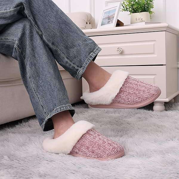 Evshine Warm Knit House Slippers for Women Comfy Wool-Like Lined Chenille Slippers with Memory Foam and Indoor Outdoor Soles - Image 6