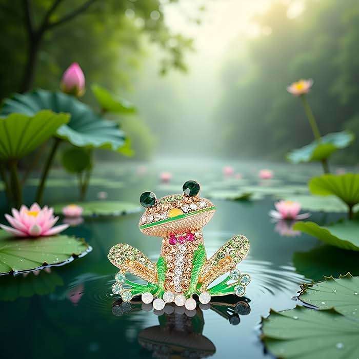 Green Frog Brooch Pins for Women, Cute Rhinestone Inlaid Frog Enamel Animal Brooch Shirt Collar Badge Decor, Clothing, Shoes and Jewelry - Image 3
