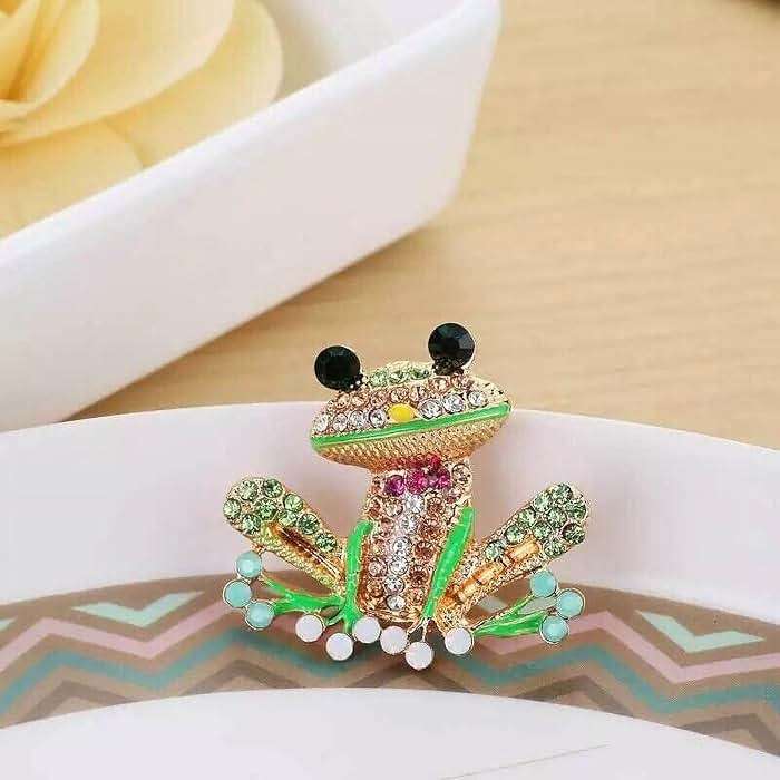 Green Frog Brooch Pins for Women, Cute Rhinestone Inlaid Frog Enamel Animal Brooch Shirt Collar Badge Decor, Clothing, Shoes and Jewelry - Image 4