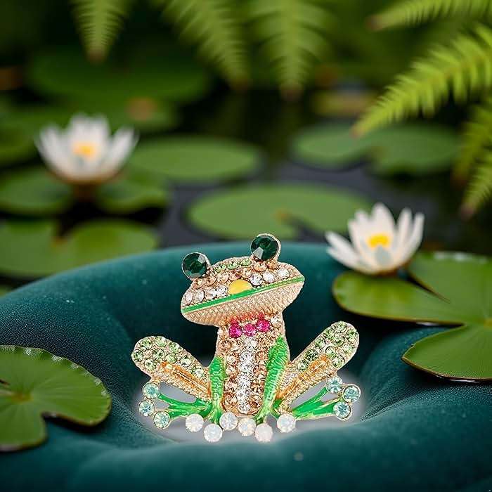 Green Frog Brooch Pins for Women, Cute Rhinestone Inlaid Frog Enamel Animal Brooch Shirt Collar Badge Decor, Clothing, Shoes and Jewelry - Image 7