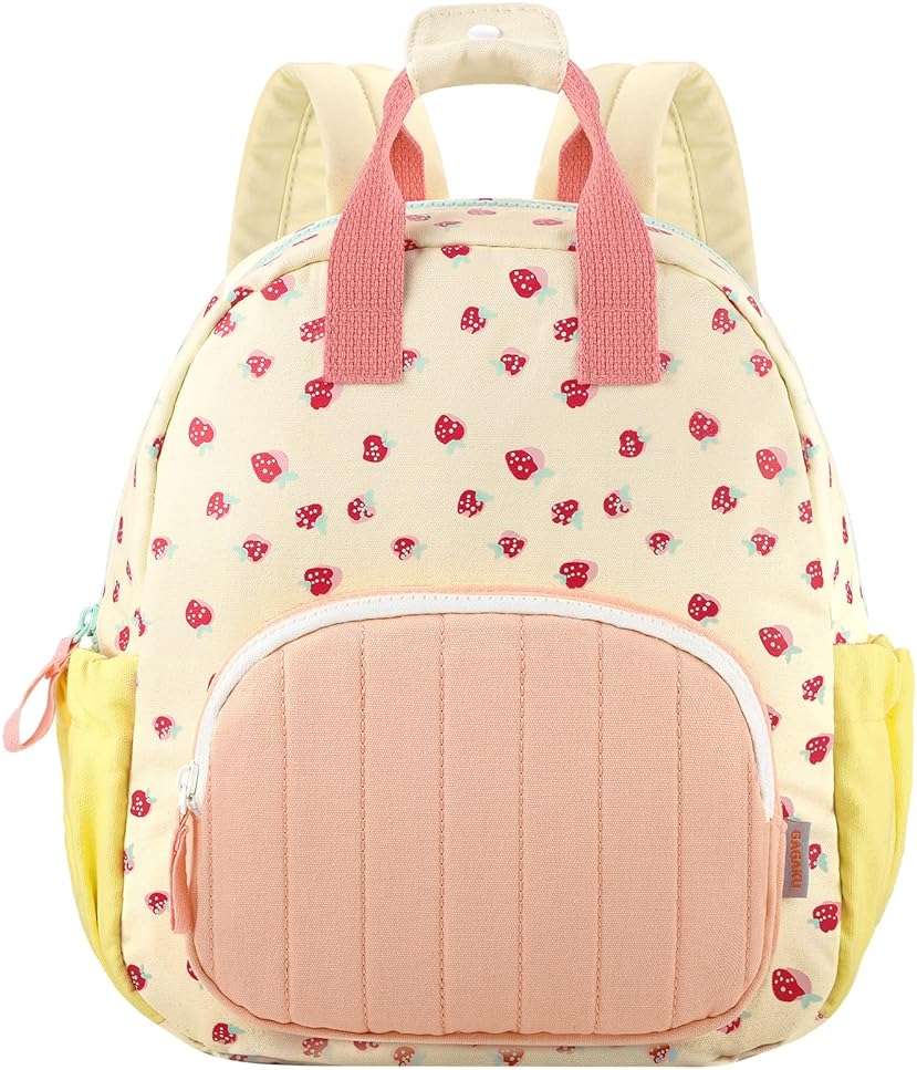 GAGAKU Toddler Backpack for Girls 2-4 Strawberry Cute Preschool Kindergarten Backpack with Name Tag Soft Cotton Small Bookbag for Daycare Lightweight Adjustable Straps with Chest Buckle - Image 1