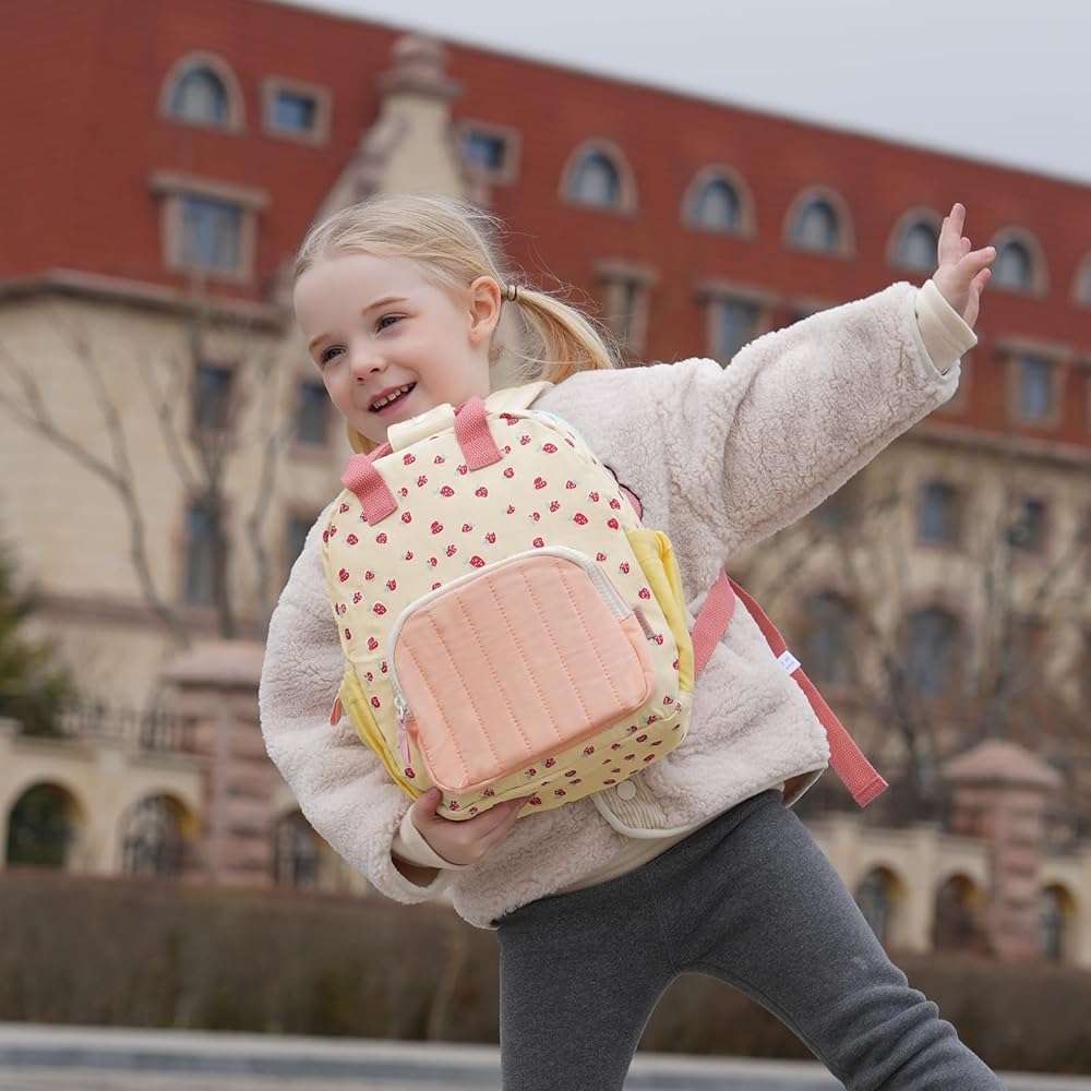 GAGAKU Toddler Backpack for Girls 2-4 Strawberry Cute Preschool Kindergarten Backpack with Name Tag Soft Cotton Small Bookbag for Daycare Lightweight Adjustable Straps with Chest Buckle - Image 2