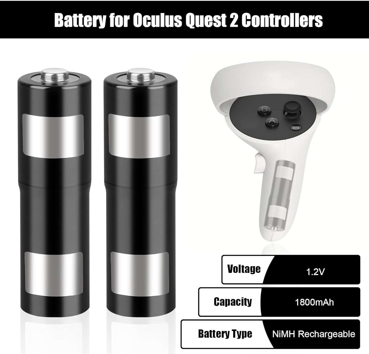 REACELL Rechargeable AA Batteries, Compatible for Oculus Meta Quest 2 Controller Charging Dock, 1800mAh (2 Packs) - Image 2