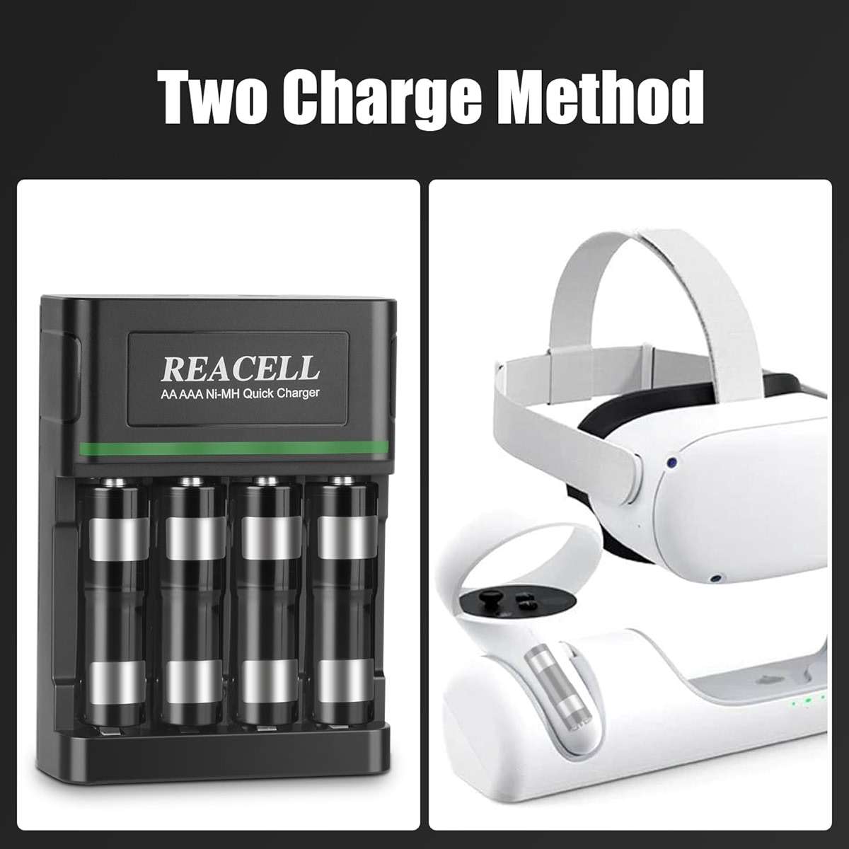 REACELL Rechargeable AA Batteries, Compatible for Oculus Meta Quest 2 Controller Charging Dock, 1800mAh (2 Packs) - Image 5