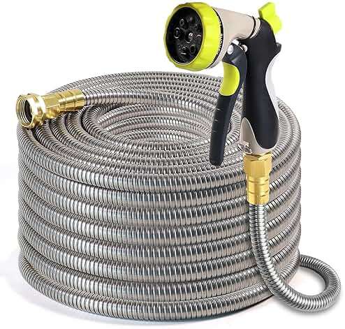 Holldoor Metal Garden Hose 50 ft – 304 Stainless Steel Water Hose with Nozzle Sprayer, Garden Hoses Flexible, Lightweight, No Kink, Heavy Duty for Outdoor (50 ft) - Image 1