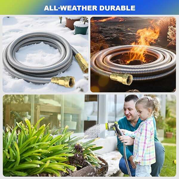 Holldoor Metal Garden Hose 50 ft – 304 Stainless Steel Water Hose with Nozzle Sprayer, Garden Hoses Flexible, Lightweight, No Kink, Heavy Duty for Outdoor (50 ft) - Image 6