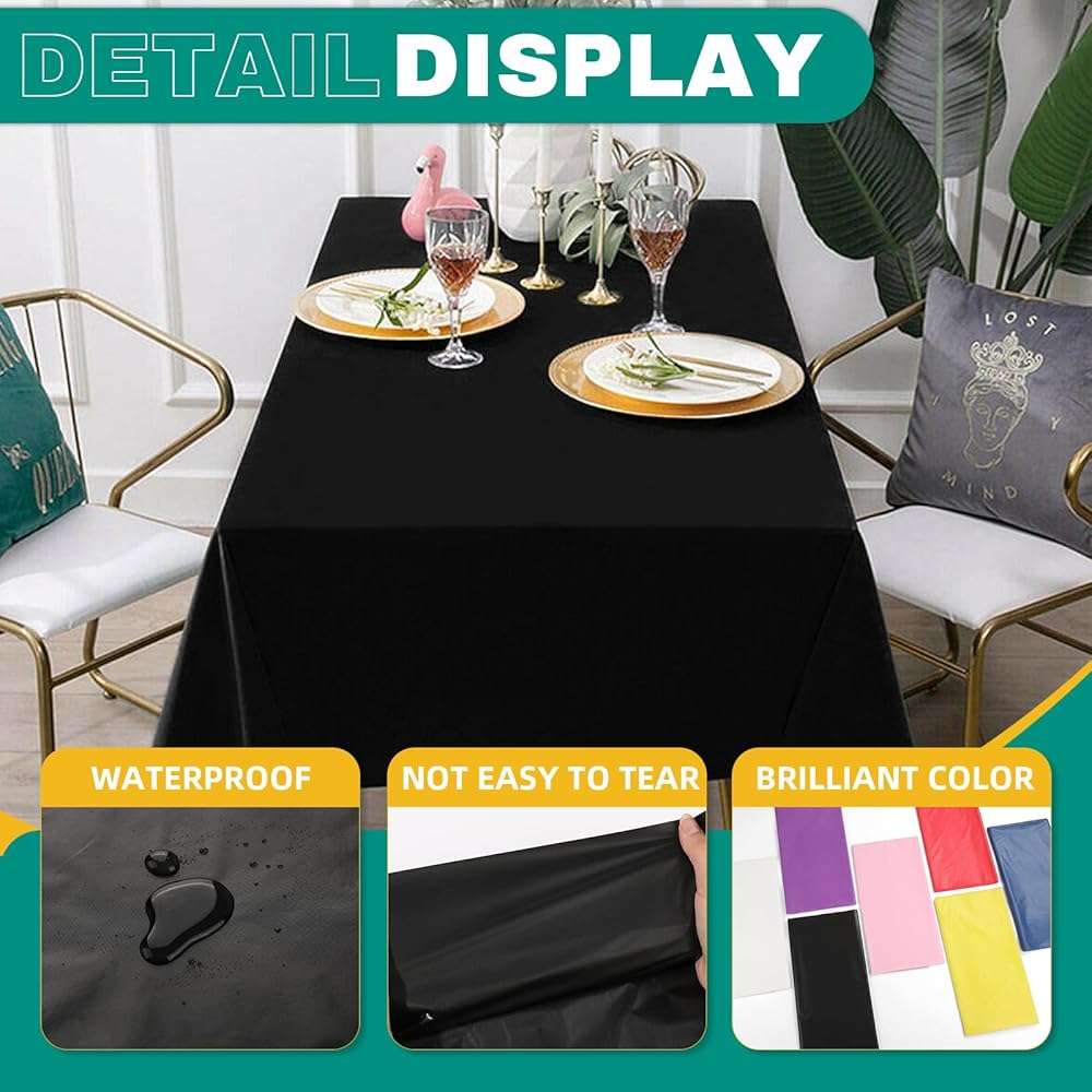 RowinsyDD 40 Pack Black Plastic Table Cloths Disposable, 54 x 108 Inches Plastic Table Cover for Rectangle Tables, Disposable Tablecloth for Dinning, Parties, BBQ, Wedding, Outdoor - Image 2