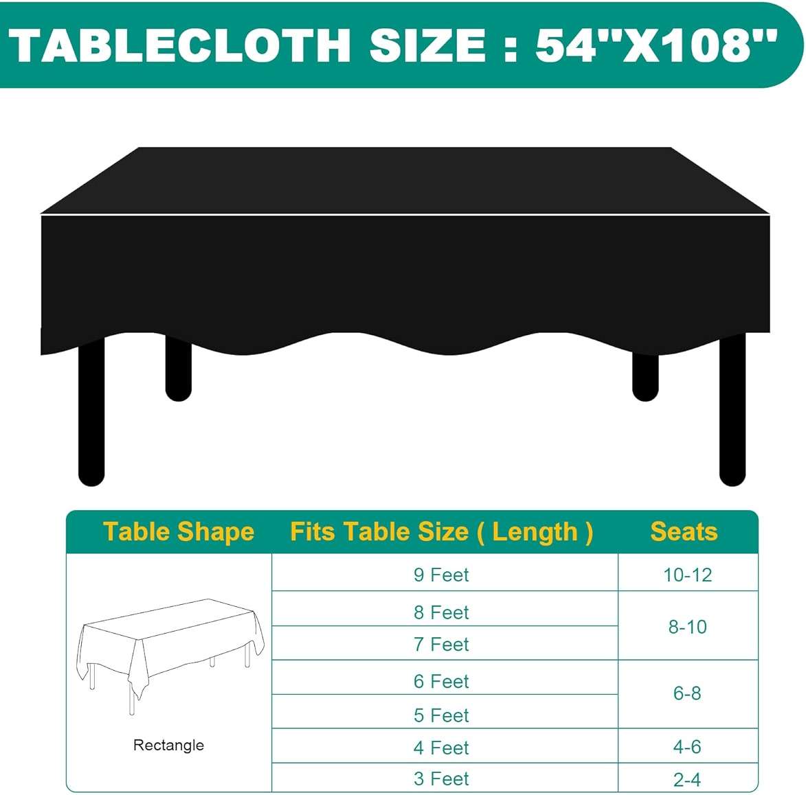 RowinsyDD 40 Pack Black Plastic Table Cloths Disposable, 54 x 108 Inches Plastic Table Cover for Rectangle Tables, Disposable Tablecloth for Dinning, Parties, BBQ, Wedding, Outdoor - Image 6