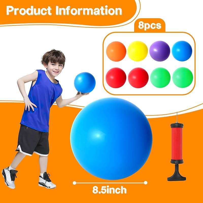 Amor Present 8PCS Inflatable Playground Balls, 8.5Inch Bouncing Sensory Balls with Hand Air Pump, for Kids Birthday Parties - Image 2