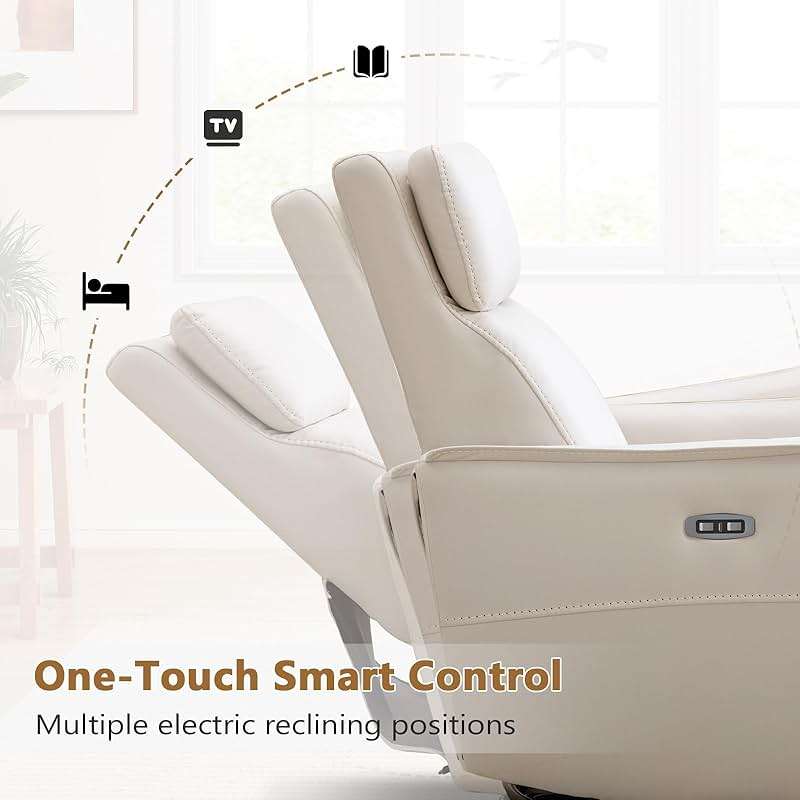 ANJ Power Swivel Recliner Chair,Rocking Chair Nursery with USB Port, Rocker Reclining Chair with Upholstered,Faux Leather Glider Rocking Chairs for Living Room, Bedroom, Cream White - Image 5