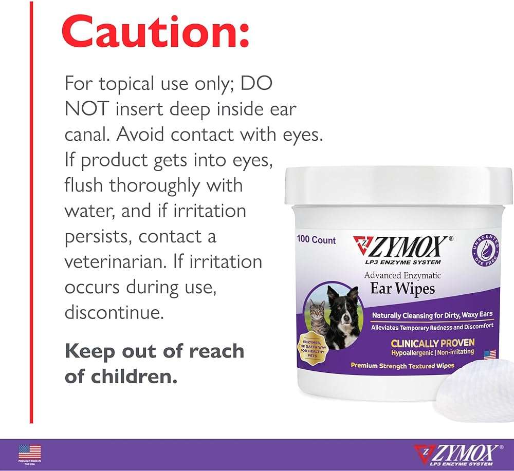 Zymox Advanced Enzymatic Ear Wipes for Dogs and Cats - for Dirty, Waxy, Smelly Ears - Premium Strength Ear Cleaner Wipes - Non-Irritating - Hypoallergenic - 100 ct - Image 5