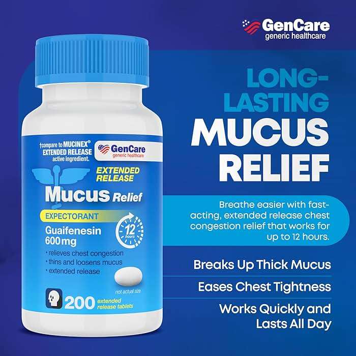GenCare - Mucus Relief Guaifenesin 600mg (200 Tablets) Mucus Relief Expectorant for Congestion & Cough - Extended Release Tablets for Immediate & Lasting Relief - Image 2