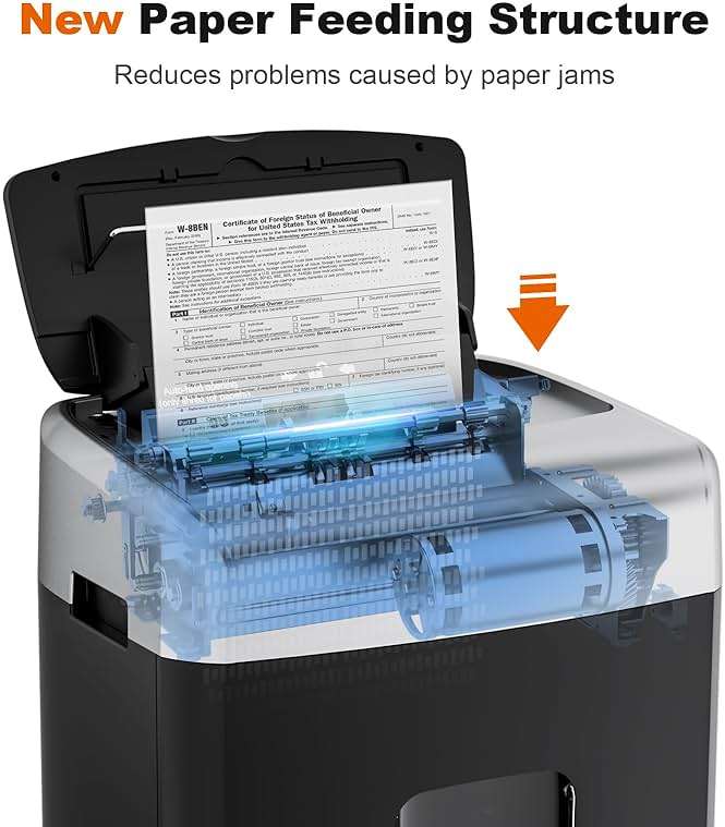 Bonsaii Paper Shredder for Office, 120-Sheet Autofeed Heavy Duty Shredder for Home Office Use, 30 Minutes/Micro Cut/P-4 High Security Level/6 Gallon Large Bin - Image 4