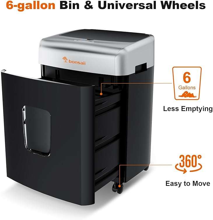 Bonsaii Paper Shredder for Office, 120-Sheet Autofeed Heavy Duty Shredder for Home Office Use, 30 Minutes/Micro Cut/P-4 High Security Level/6 Gallon Large Bin - Image 5