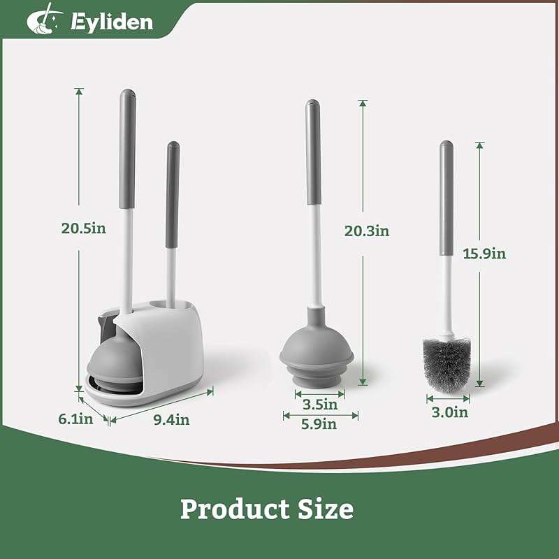 Eyliden Toilet Plunger & Brush Set, 3-Step Suction Cup, Compact Caddy | Space-Saving Toilet Deep Cleaning Combo with Holder, Ultra-Tight Seal, Durable, Nylon Bristles, Bathroom Essentials - Image 2