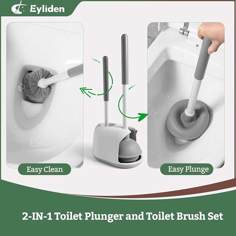 Eyliden Toilet Plunger & Brush Set, 3-Step Suction Cup, Compact Caddy | Space-Saving Toilet Deep Cleaning Combo with Holder, Ultra-Tight Seal, Durable, Nylon Bristles, Bathroom Essentials - Image 5