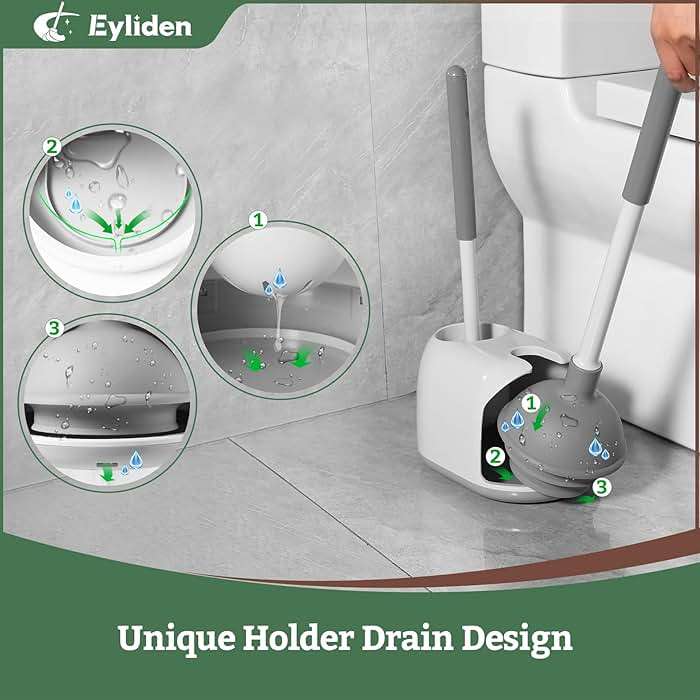 Eyliden Toilet Plunger & Brush Set, 3-Step Suction Cup, Compact Caddy | Space-Saving Toilet Deep Cleaning Combo with Holder, Ultra-Tight Seal, Durable, Nylon Bristles, Bathroom Essentials - Image 6