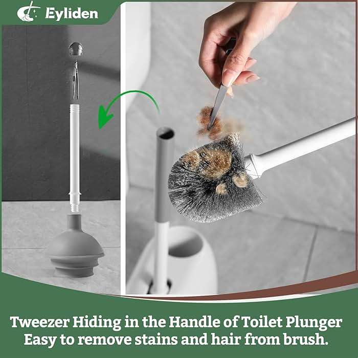 Eyliden Toilet Plunger & Brush Set, 3-Step Suction Cup, Compact Caddy | Space-Saving Toilet Deep Cleaning Combo with Holder, Ultra-Tight Seal, Durable, Nylon Bristles, Bathroom Essentials - Image 7