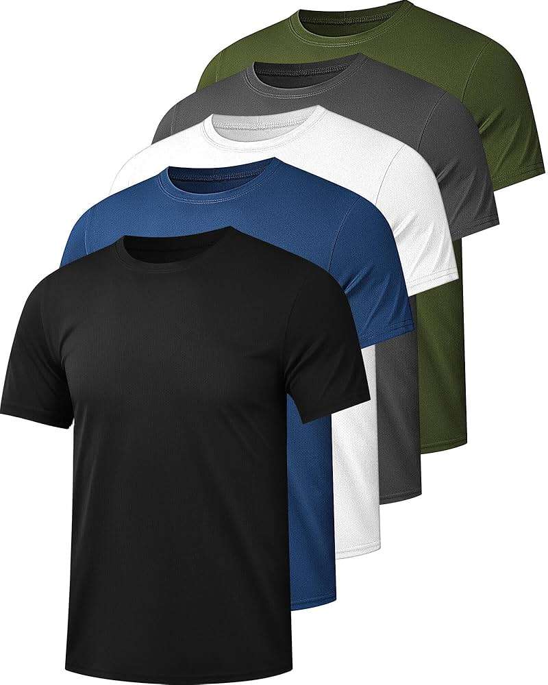Kinglaman 1/5 Pack Mesh Workout Shirts for Men Dry Fit Gym Quick Dry Athletic Short Sleeve Sports T-Shirt Moisture Wicking - Image 1