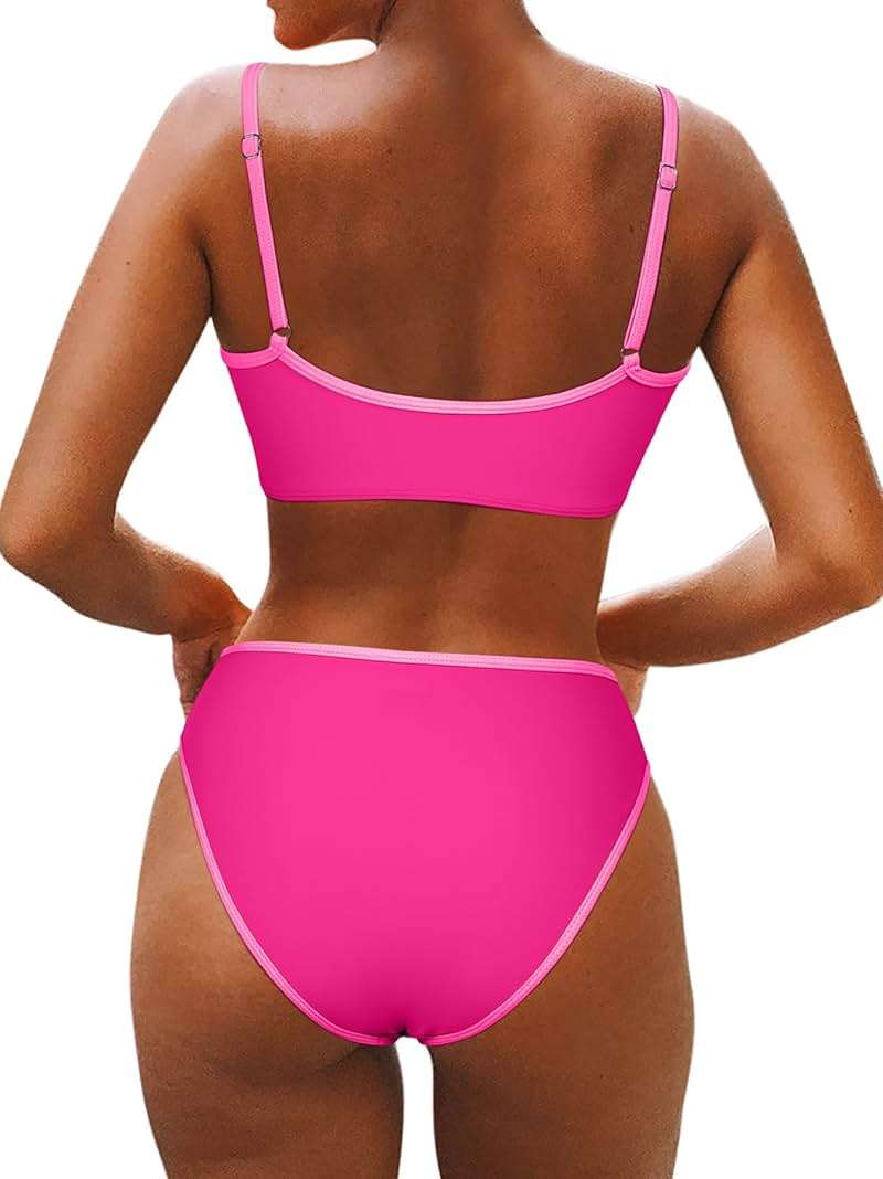 SUUKSESS Women High Waisted 2 Piece Bikini Set Cheeky High Cut Bandeau Swimsuit - Image 2