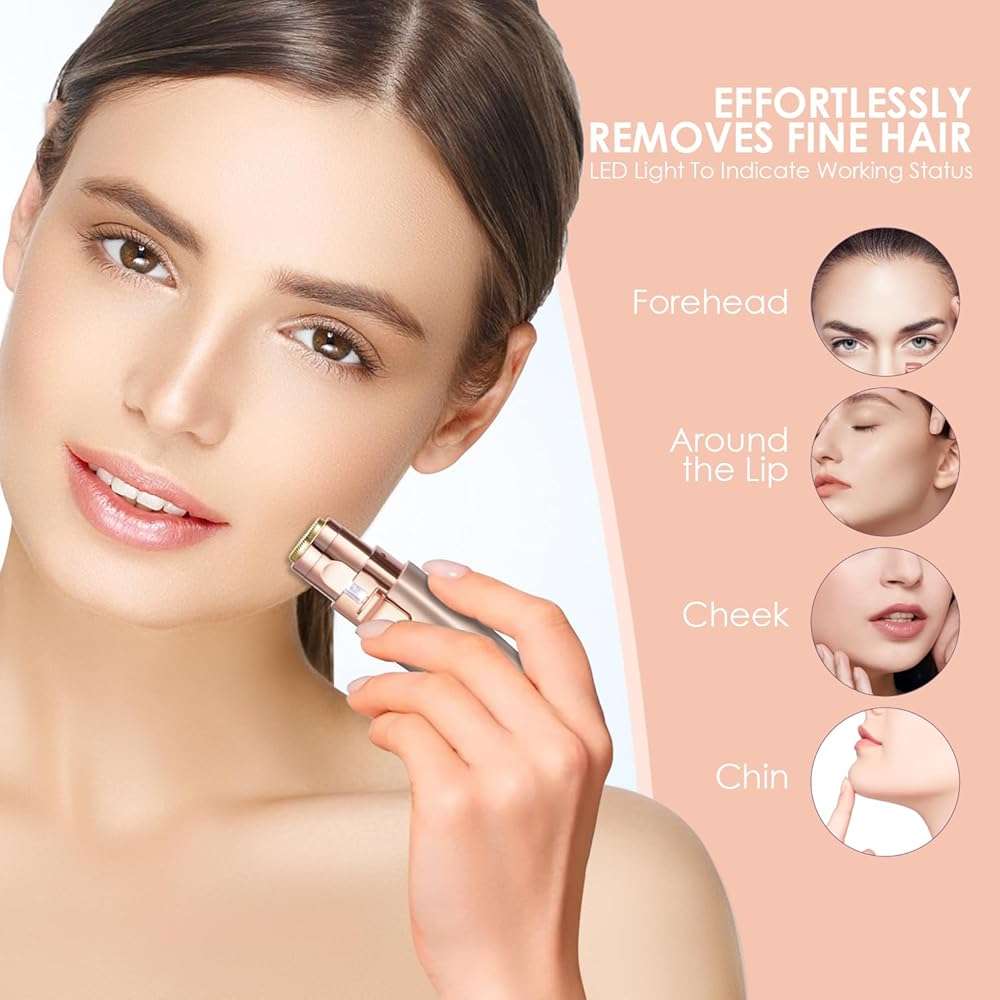 VG VOGCREST Eyebrow & Facial Trimmer: 2 in1 Rechargeable Facial Hair Removal & Eyebrow Shaver - Body Razor with Built-in LED Light (Rose Gold) - Image 3