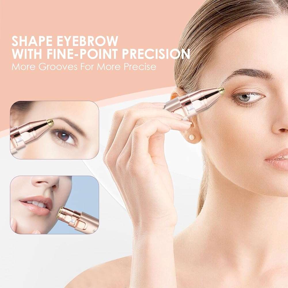 VG VOGCREST Eyebrow & Facial Trimmer: 2 in1 Rechargeable Facial Hair Removal & Eyebrow Shaver - Body Razor with Built-in LED Light (Rose Gold) - Image 4