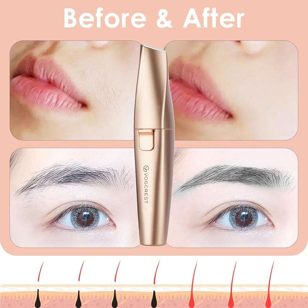 VG VOGCREST Eyebrow & Facial Trimmer: 2 in1 Rechargeable Facial Hair Removal & Eyebrow Shaver - Body Razor with Built-in LED Light (Rose Gold) - Image 5