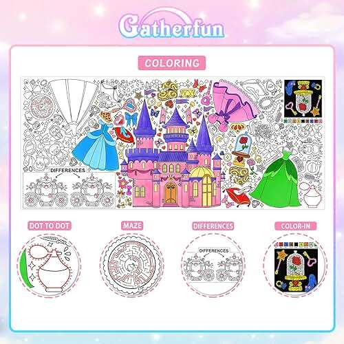Gatherfun Princess Party Giant Coloring Poster - 31.5 x 72 Inches - Versatile Classroom Wall Decor & Birthday Activity - Princess Poster or Table Cover for School Parties & Special Events - Image 3