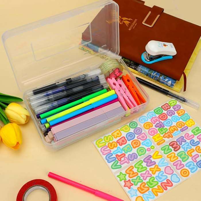 Clear Large Pencil Case Hard Plastic Pencil Box Office Supplies Storage Container Organizer Boxes for Girls Boys Big Capacity 1 Pack for Journaling Stationery Sticker Craft Hobby Art Supplies Medium - Image 2