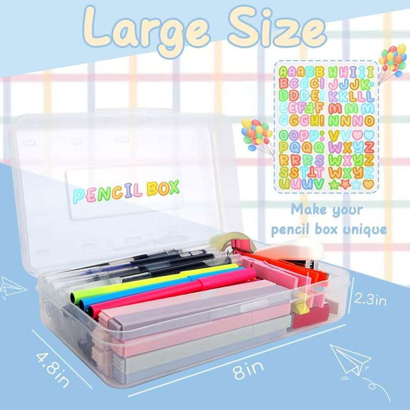 Clear Large Pencil Case Hard Plastic Pencil Box Office Supplies Storage Container Organizer Boxes for Girls Boys Big Capacity 1 Pack for Journaling Stationery Sticker Craft Hobby Art Supplies Medium - Image 3
