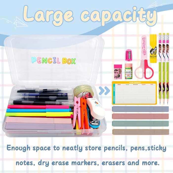 Clear Large Pencil Case Hard Plastic Pencil Box Office Supplies Storage Container Organizer Boxes for Girls Boys Big Capacity 1 Pack for Journaling Stationery Sticker Craft Hobby Art Supplies Medium - Image 4