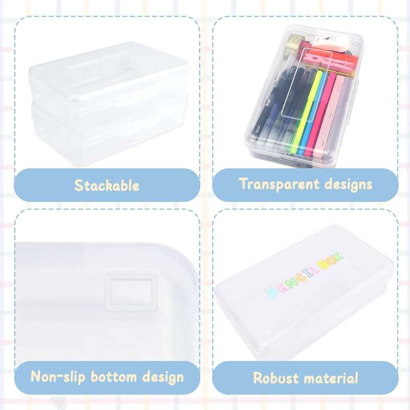 Clear Large Pencil Case Hard Plastic Pencil Box Office Supplies Storage Container Organizer Boxes for Girls Boys Big Capacity 1 Pack for Journaling Stationery Sticker Craft Hobby Art Supplies Medium - Image 7