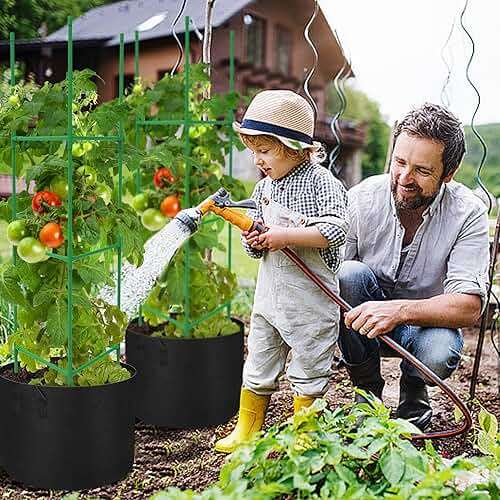 4 Packs 47 x 12 Inch Garden Tomato Cages with Grow Bags- Triangle Plant Support Trellis Assembled with Planter Bags- Garden Cucumber Vegetables Frames for Vertical Climbing Plants - Image 2