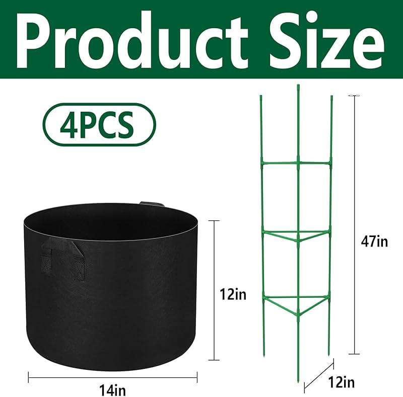 4 Packs 47 x 12 Inch Garden Tomato Cages with Grow Bags- Triangle Plant Support Trellis Assembled with Planter Bags- Garden Cucumber Vegetables Frames for Vertical Climbing Plants - Image 3