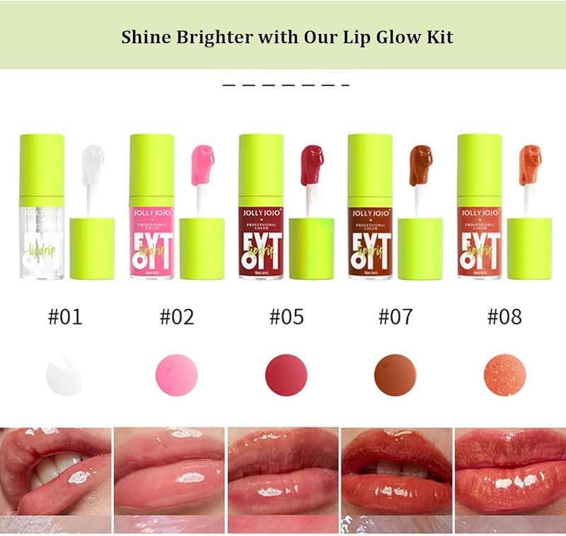 Lip Gloss Kits- 5 Colors Tinted Lip Glow Oil Set Plumping Lip Oil Hydrating Transparent Moisturizing Lip Gloss Kit Gift for Girl Women Lip Makeup Care - Image 2