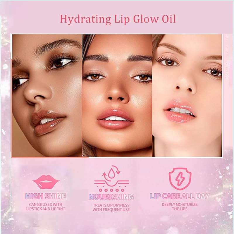 Lip Gloss Kits- 5 Colors Tinted Lip Glow Oil Set Plumping Lip Oil Hydrating Transparent Moisturizing Lip Gloss Kit Gift for Girl Women Lip Makeup Care - Image 6