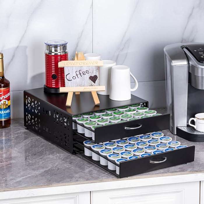 FlagShip K Cup Organizer Drawer 2 Tier Coffee Pod Holder for Keurig Pod Holder Save Space Countertop Kitchen (84 Pods Capacity) - Image 2