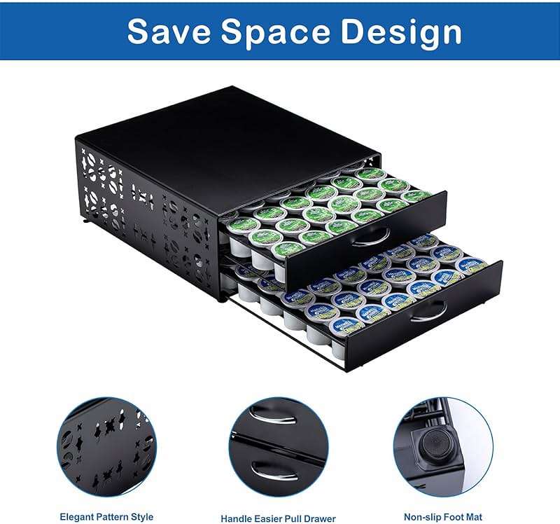 FlagShip K Cup Organizer Drawer 2 Tier Coffee Pod Holder for Keurig Pod Holder Save Space Countertop Kitchen (84 Pods Capacity) - Image 4