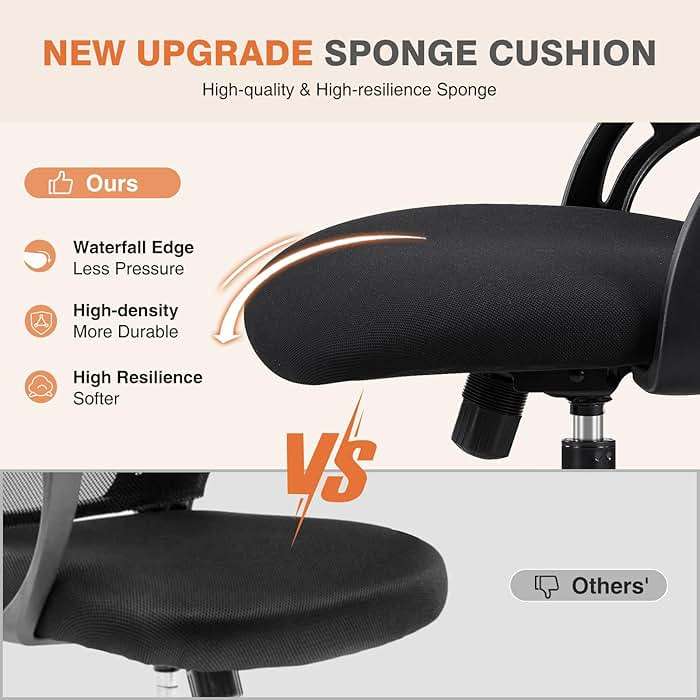 Sweetcrispy Office Computer Desk Chair, Ergonomic High-Back Mesh Rolling Work Chairs with Wheels and Adjustable Headrests, Comfortable Lumbar Support, Comfy Flip-up Arms for Home, Bedroom, Study,Black - Image 4