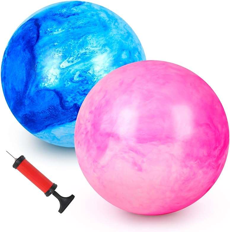 AMOR PRESENT 2PCS Inflatable Playground Balls, 8.7 Inch Marbleized Bouncy Balls Rubber Kickballs Giant Dodgeballs, for Indoor Outdoor Ball Games - Image 1