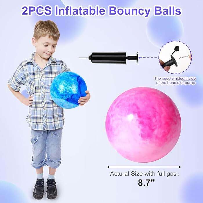 AMOR PRESENT 2PCS Inflatable Playground Balls, 8.7 Inch Marbleized Bouncy Balls Rubber Kickballs Giant Dodgeballs, for Indoor Outdoor Ball Games - Image 2