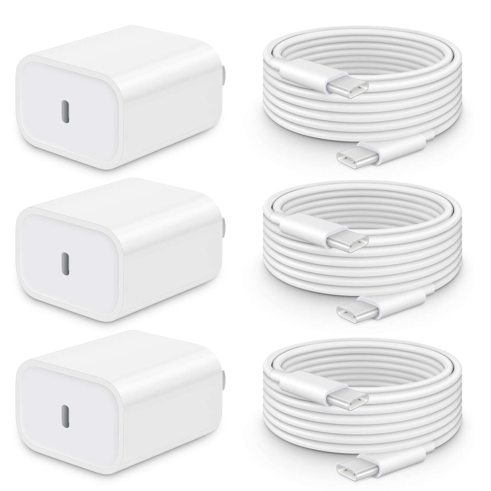 CXX iPhone 17/16/15 Fast Charger [3-Pack] 20W USB C Wall Charger with 6FT C-to-C Cable Compatible with iPhone 17/16/15 Series, USB-C iPad Pro/Air/Mini & More - Image 1