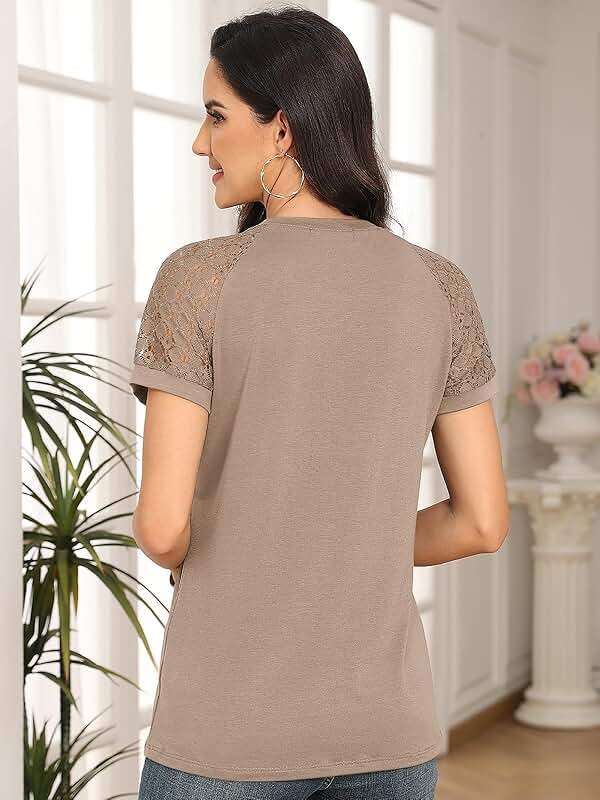 AUTOMET Women's Lace Short Sleeve Tops - Pleated Business Casual Work Shirts for Summer - Image 5