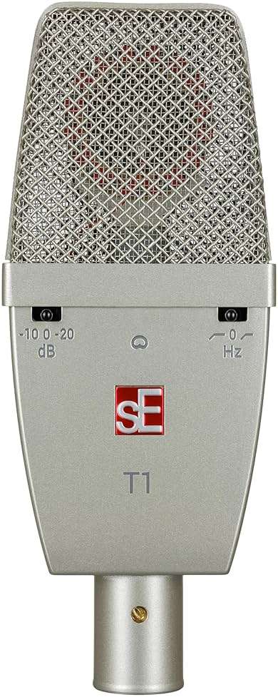 SE ELECTRONICS T1 Large Diaphragm Condenser Microphone with Titanium Capsule, Cardioid Pickup Pattern, Pads & Low-Cut Filters & Shockmount - Professional Studio Recording Microphone - Image 1
