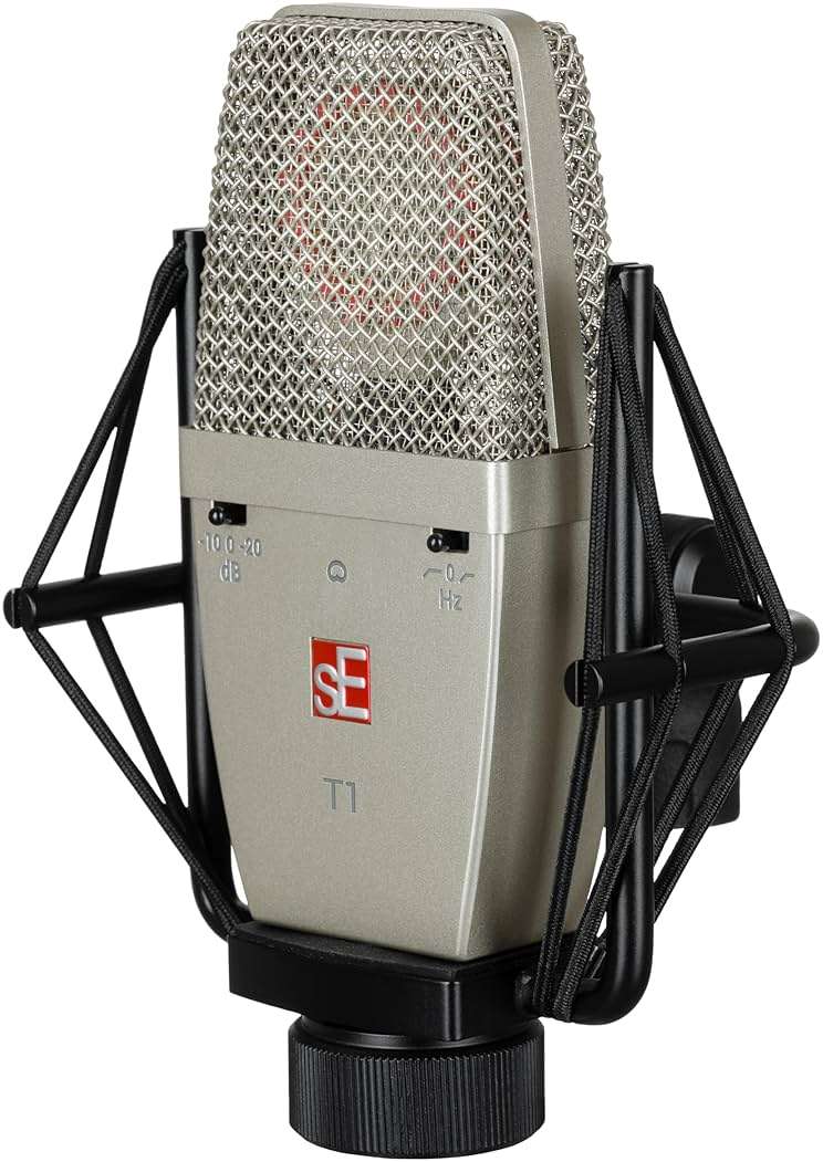 SE ELECTRONICS T1 Large Diaphragm Condenser Microphone with Titanium Capsule, Cardioid Pickup Pattern, Pads & Low-Cut Filters & Shockmount - Professional Studio Recording Microphone - Image 4
